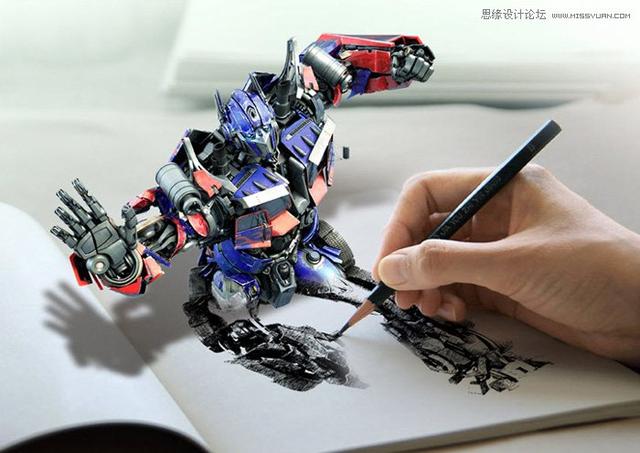 变形金刚简笔画，变形金刚简笔画怎么画（PS合成书本草图中出来的变形金刚擎天柱）