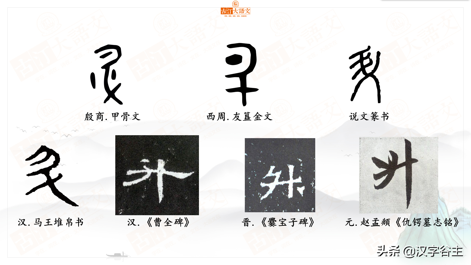 象形独体文,象斗升之形.十合为升,十升为斗.