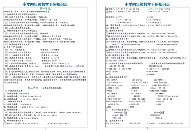 四年级下册七彩课堂，四年级下册语文七彩课堂（四年级数学下册知识点总结）