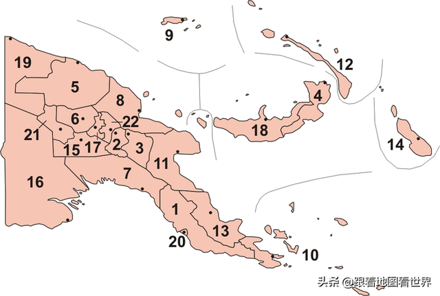 巴布亚新几内亚地图，阿尔及利亚边界开放（第二大岛上的国家巴布亚新几内亚）