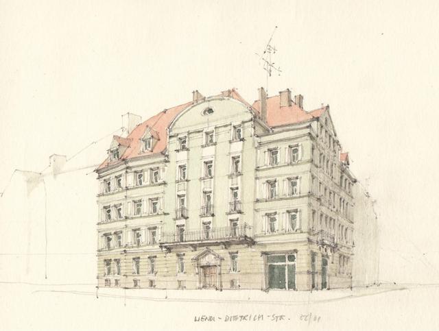 建筑插画线稿，插画，艺术家Flaf