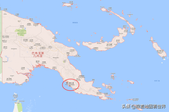巴布亚新几内亚地图，阿尔及利亚边界开放（第二大岛上的国家巴布亚新几内亚）