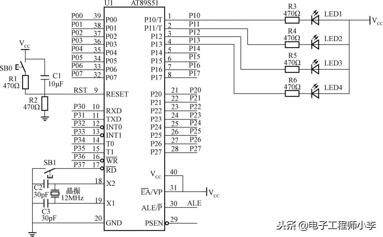 4灯单片机 51单片机实例讲解，一键多灯控制程序