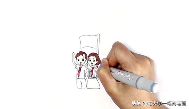 红领巾怎么画简单漂亮，简笔画怎样画红领巾（每天学一幅简笔画--升国旗简笔画的画法）
