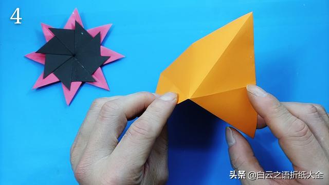 飞镖折纸超简单版一张纸，手工折纸一款像太阳花的飞镖