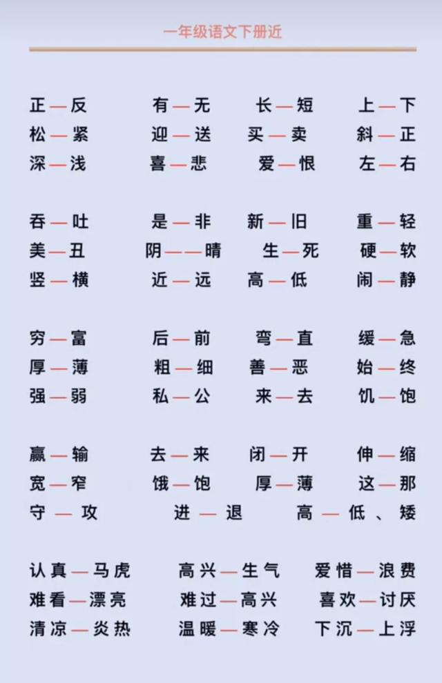 带有白的四字词语，带有白色的四字词语（一年级语文下册近义词和反义词汇总）