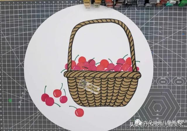 如何画儿童简笔画樱桃，樱桃图片简笔画儿童画（儿童创意绘画教程——马克笔画《一篮子的樱桃》）