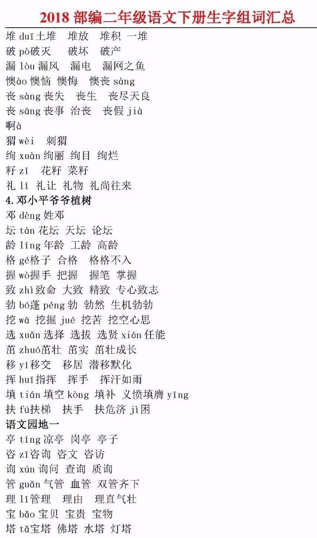 及怎么组词，<下册>各课生字注音及组词汇总