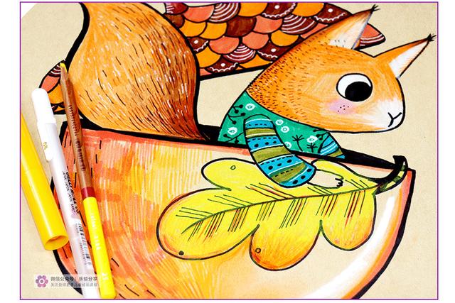 松鼠怎么画，松树怎么画简笔画图片（绘画教程，松鼠与橡果）