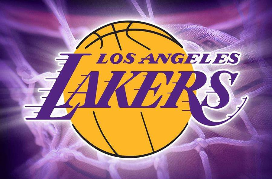 由队名"lakers"字体重新设计,再加上黄色的篮球背景,组成了湖人队标志