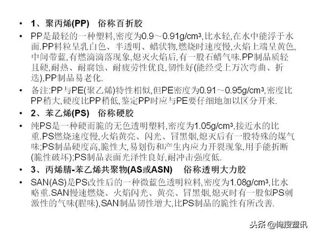 塑料分类一览表，7大塑料分类（88张PPT告诉你PC、PMMA、PP、PA等多种塑料特性、分类及应用范围）