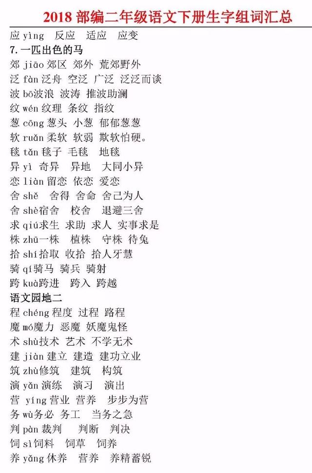 及怎么组词，<下册>各课生字注音及组词汇总