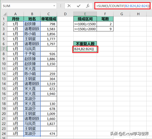 excel中怎样统计一列中的非空单元格个数，也能按区间计算、统计唯一值