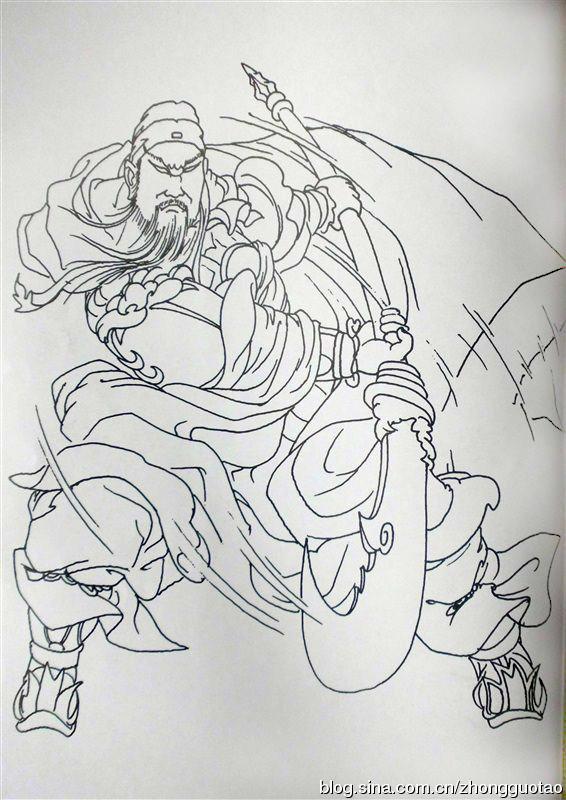 Q版可爱的关羽如何画，关羽简笔画可爱（人物白描：关公关云长）