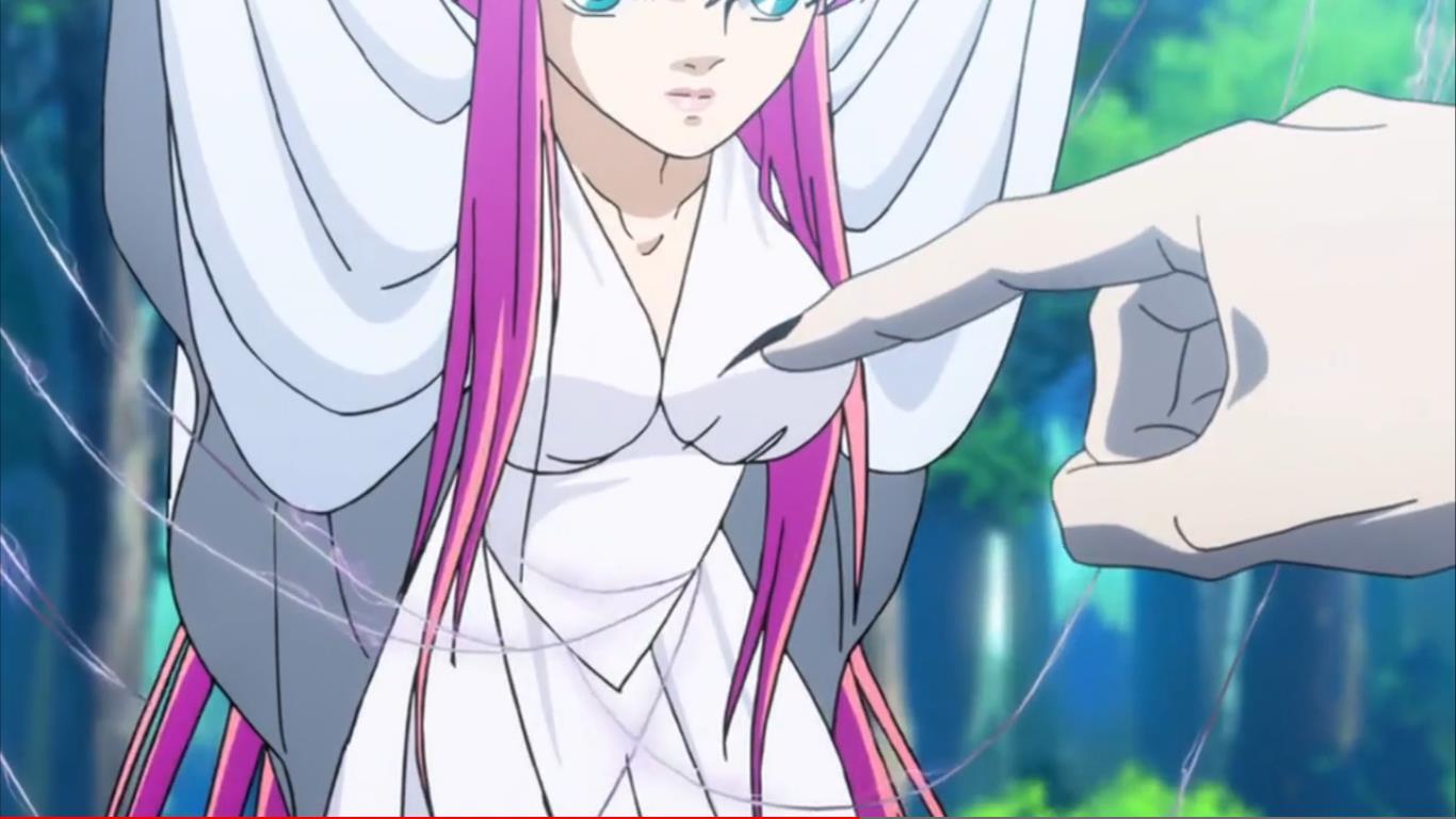 这个画面是城户纱织让佛诺斯不要伤害海豚座,让他要取心脏向自己来