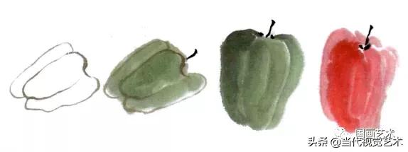 水墨画白菜的画法步骤，写意蔬果入门画法之白菜、辣椒的画法步骤