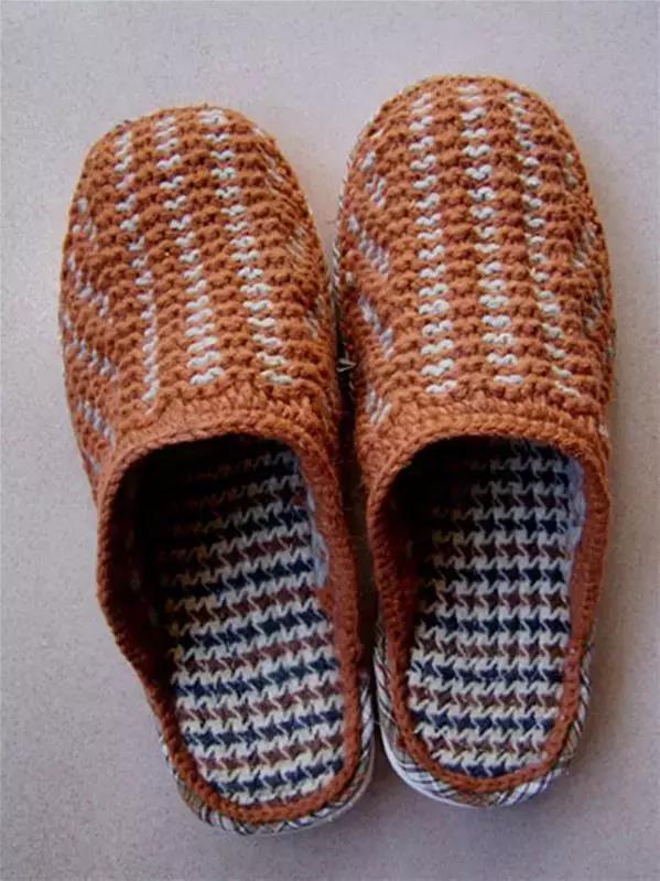 手工编织毛线拖鞋简单款式,简单实用的大人小孩毛线拖鞋针织方法图解