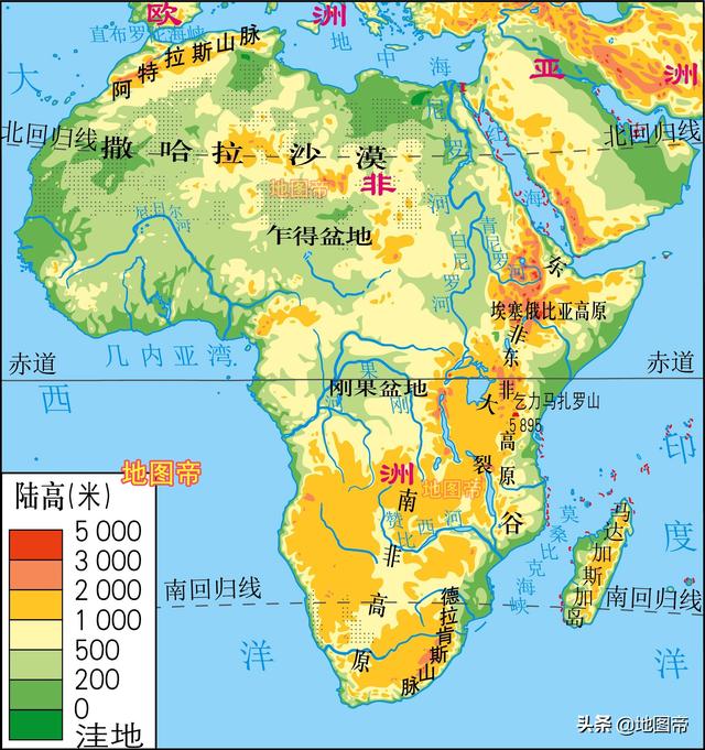 七大洲面積從大到小排列,7大洲4大洋大小順序(世界七大洲地形圖 12圖>