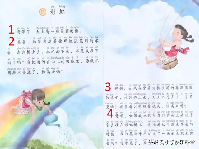 什么的云朵两字词语，形容云朵的两个字词语美丽的词语（小学部编版一年级下册语文课文11《彩虹》图文解读+知识点）