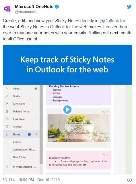 outlook更新，微软将于2（用户可直接在网页版Outlook中创建新便签）