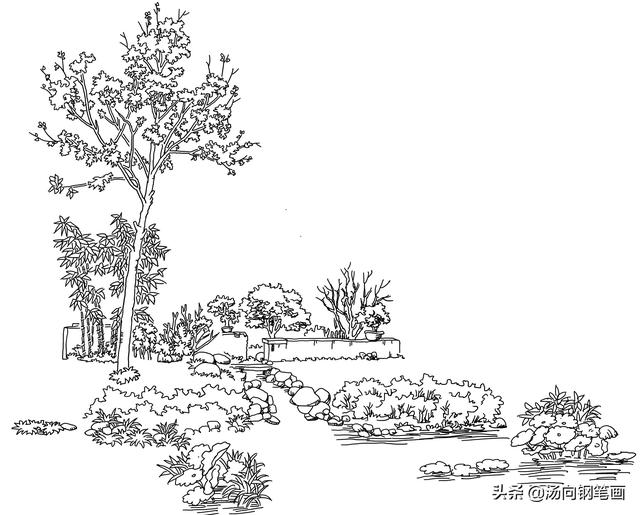池塘怎么画简单又好看，池塘怎么画简笔画（钢笔画-塘边茅屋）