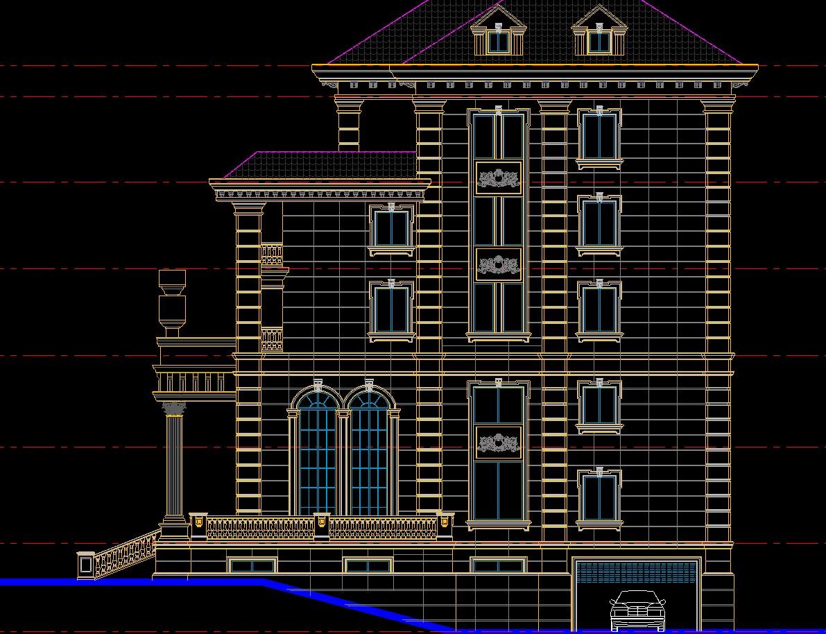欧式建筑cad(奢华别墅外立面cad施工图) - 赤虎壹号