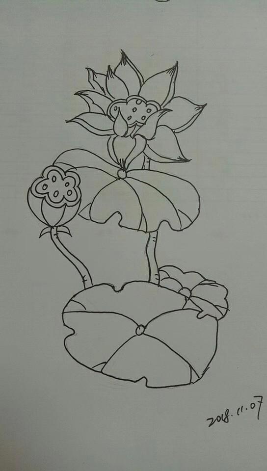 简笔画入门10张，一组零基础学员荷花简笔画作品