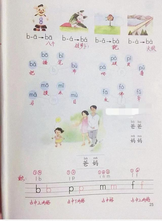 拼音f占几格，幼儿园26个拼音字母（小学一年级语文拼音《b）