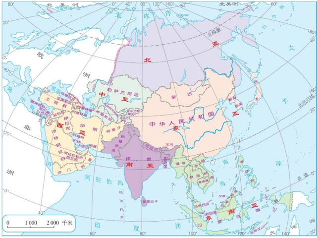 亚洲的纬度位置，亚洲的经纬度位置（填图记忆与测试——亚洲1）