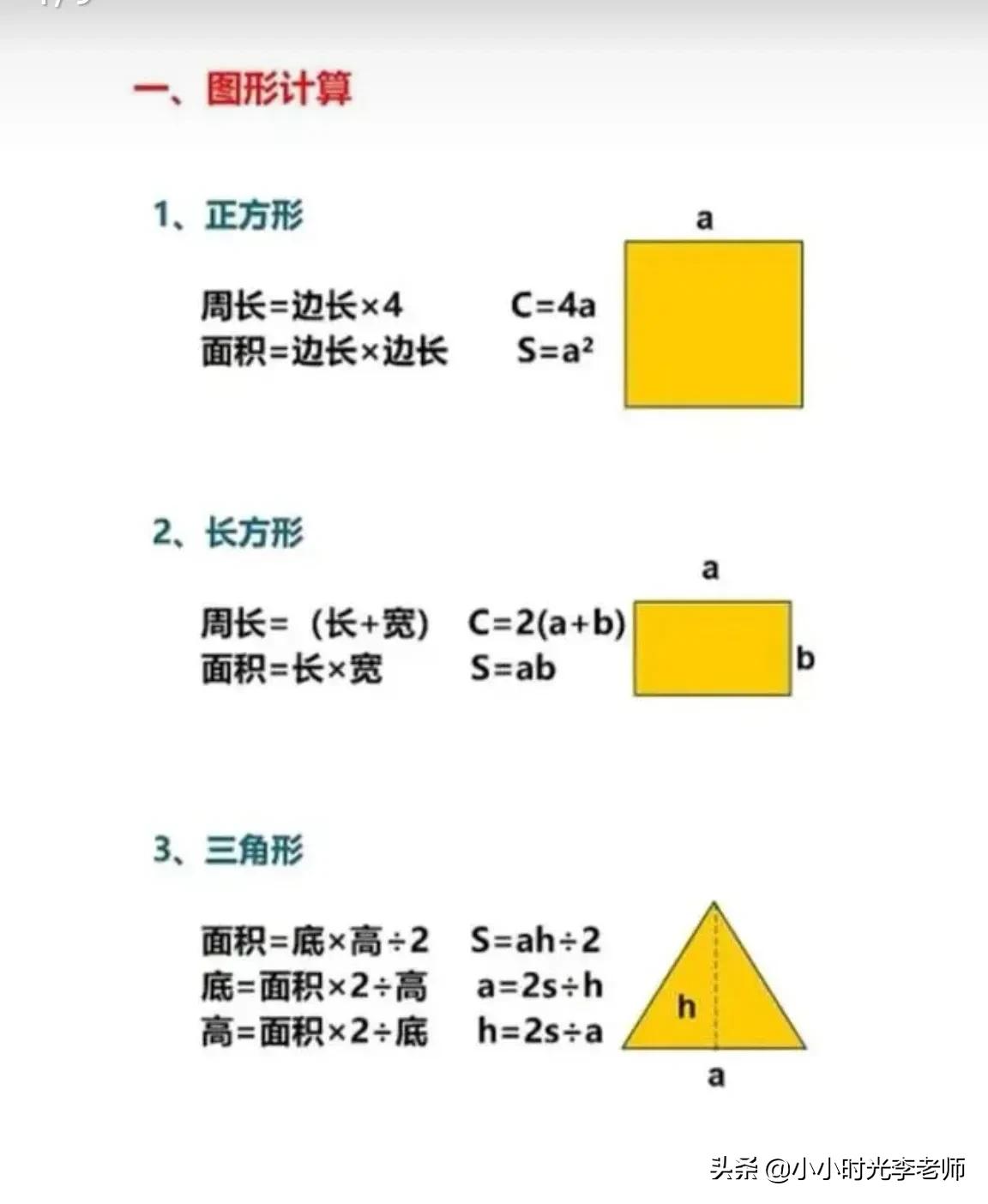 圆的面积公式和周长公式，圆的面积计算公式（小学数学必背公式汇总＃小学数学）