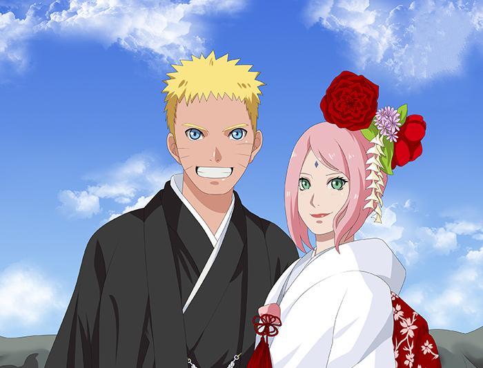 火影忍者粉丝想象图.鸣人和小樱的日本和服婚礼.火影忍者粉丝想象图.