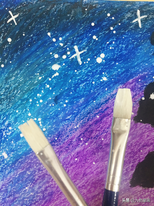 油画棒《星空》教程，星空油画棒画法教程（创意儿童画——儿童油画棒彩色星空）