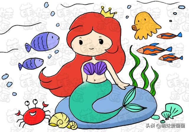 簡筆畫美人魚的畫法,美人魚簡筆畫怎麼畫美人魚的畫法(神秘海底世界裡