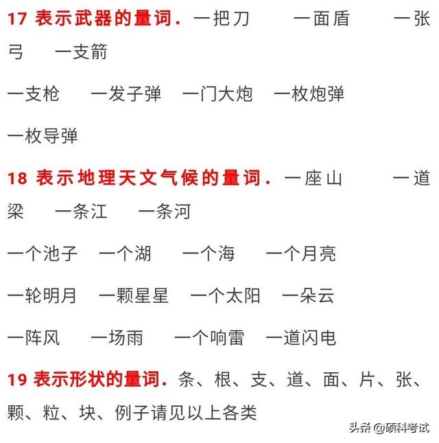 1-6年级语文十八类量词分类汇总，数量词分类