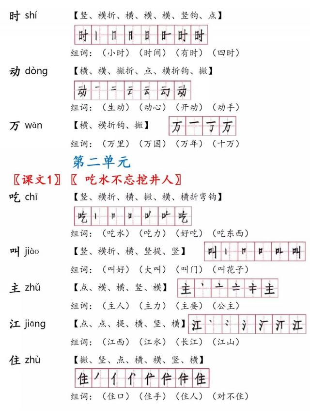 迹的笔顺，浮的笔顺笔画顺序（一年级语文下册生字笔顺+生字表识字表）