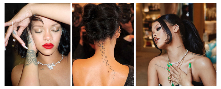 蕾哈娜胸前纹身手稿图片