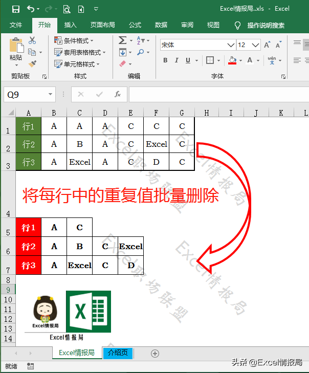 excel如何删除重复行，excel中如何删除重复的行（Excel将“每行”数据中的重复值批量删除）