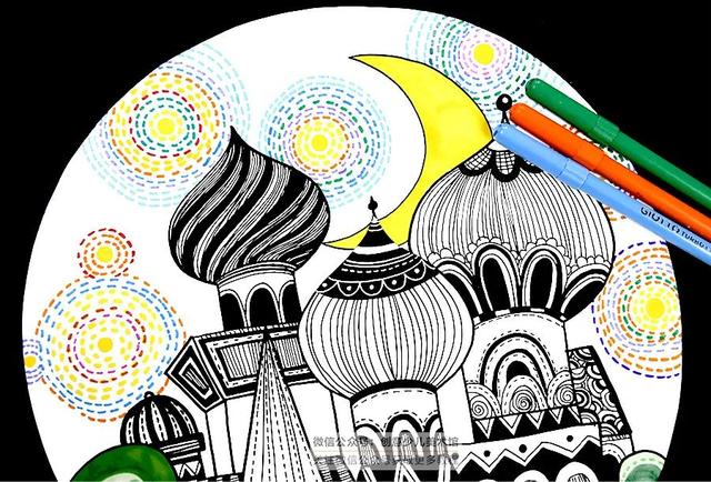 画城堡简笔画，如何快速的画出城堡（线描中的局部色彩运用《梦幻星空下的城堡》）