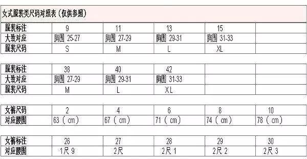 33码的裤子是几个x（衣服、裤子、鞋子、文胸尺码对照表）