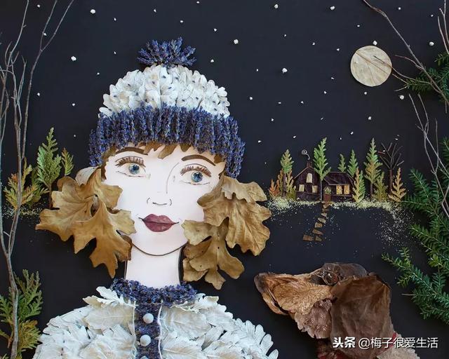 儿童手工树叶贴画，儿童手工树叶贴画图片 一等奖（树叶、树枝、花朵都拿来贴画了）