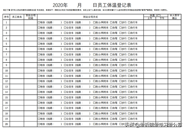体温表怎么写，员工体温登记表<0218>