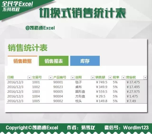 Excel制作漂亮的切换式销售统计表：全民学Excel
