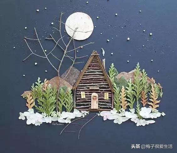 树叶贴画中秋节主题图片
