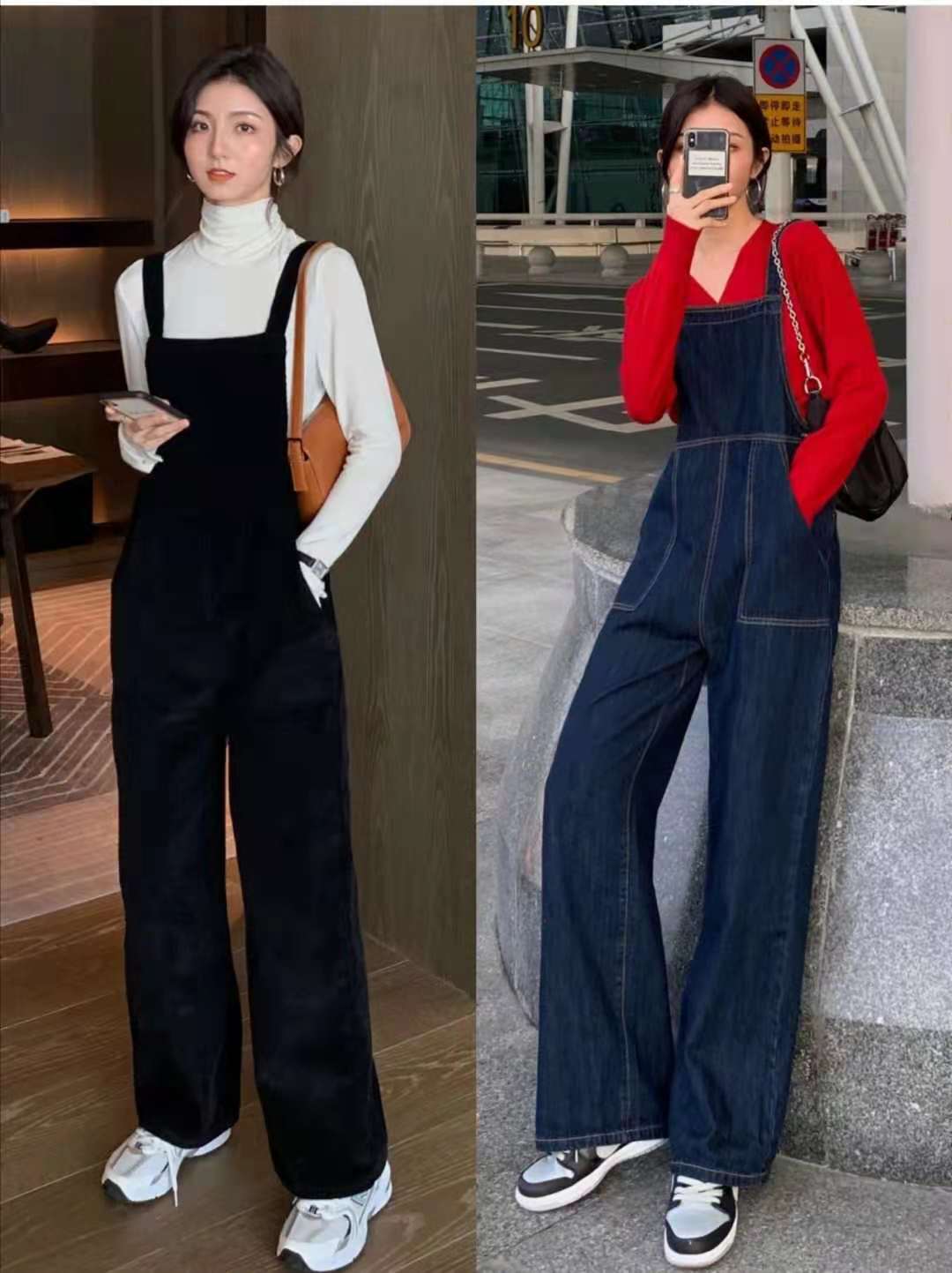 牛仔背带裤搭配什么上衣好看,背带裤穿搭图片大全