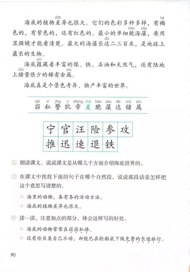  推怎么组词，推的组词（部编版三年级语文下册课文23《海底世界》知识点+图文解读） 