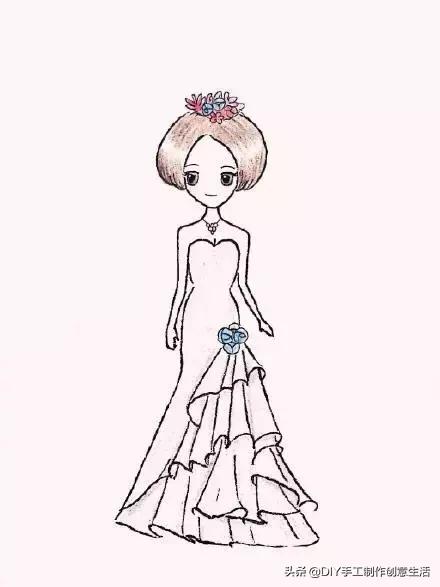 如何画婚纱简笔画，画婚纱简笔画图片大全（创意简笔画，彩铅画唯美婚纱）