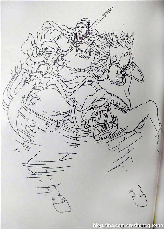 Q版可爱的关羽如何画，关羽简笔画可爱（人物白描：关公关云长）