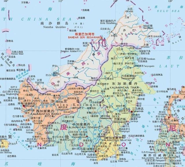 加里曼丹岛地图，印尼新首都位置地图（世界唯一分属三国的岛屿——加里曼丹岛）
