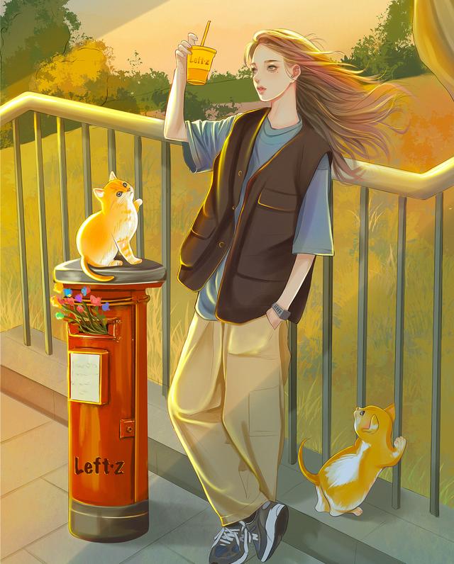 情侣头像一人一张，鱼头:超级好看的情侣头像，一人一张微信（绝美光影插画头像<2>）