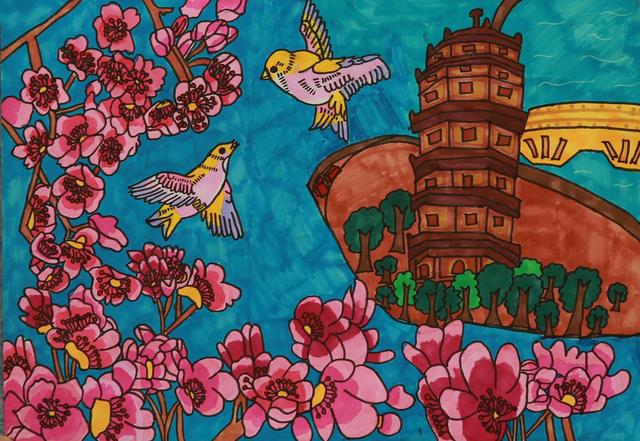 荷花池简笔画，荷花池简笔画手绘（美丽云浮——2020年云浮市庆祝六一儿童节少儿书画作品展）